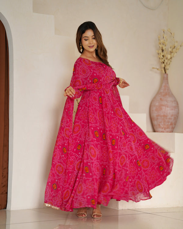 Bandhej Rani Soft Chiffon Forest Designer Anarkali Gown