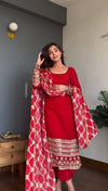 Traditional Red Kurta Set with Heavy Embroidered Hemline
