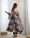 Maitri Black Floral Digital Printed Pure Organza Anarkali Gown