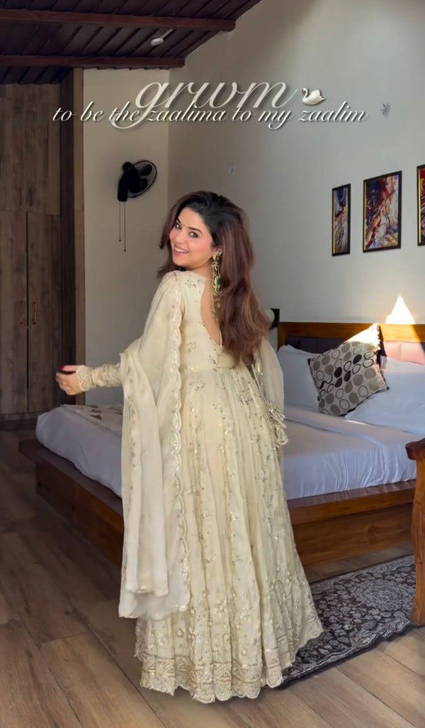 Anjali White Stylish Anarkali Suit Set