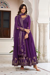 Beach Purple Faux Georgette Embroidered Suit Set