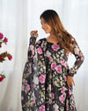 Maitri Black Floral Digital Printed Pure Organza Anarkali Gown