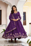 Beach Purple Faux Georgette Embroidered Suit Set