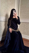 Blue Viscos Velvet Embroidery Fancy suit set