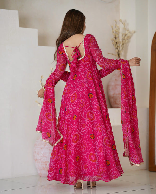 Bandhej Rani Soft Chiffon Forest Designer Anarkali Gown