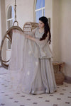Pearl Grey Designer Sharara Suit Set with Dupatta