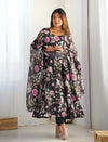 Maitri Black Floral Digital Printed Pure Organza Anarkali Gown
