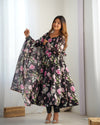 Maitri Black Floral Digital Printed Pure Organza Anarkali Gown