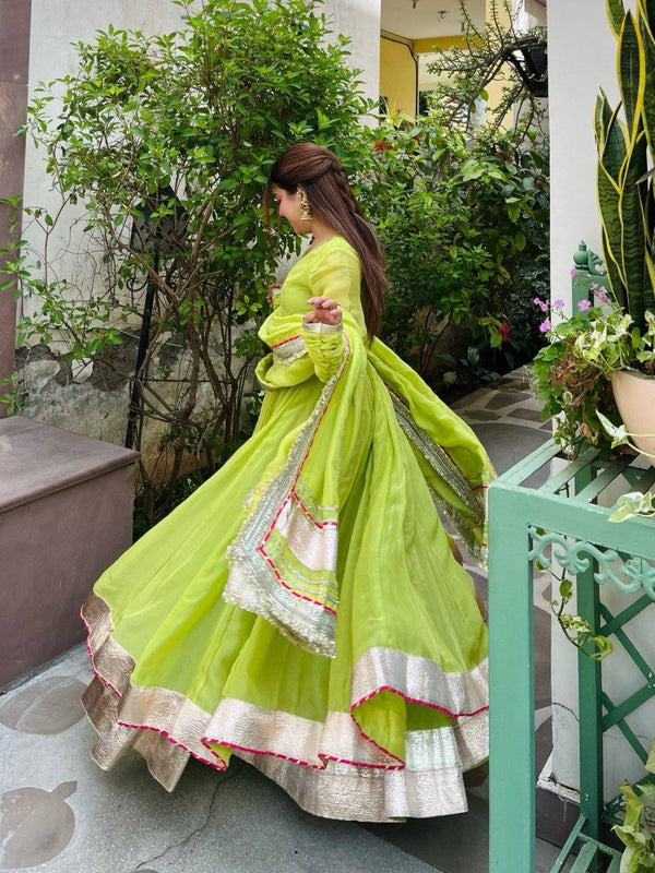 Lime Green Flared Anarkali Suit Set with Dupatta