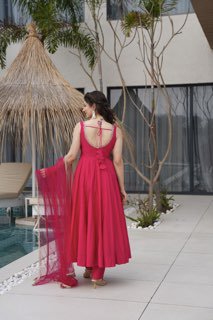 Nency Pink Floral Designer Pure Chanderi Anarkali Gown