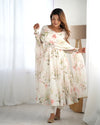 Maitri White Floral Digital Printed Pure Organza Anarkali Gown