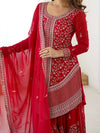 Red Fancy Faux Georgette Embroidered Suit Set