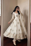 White Peacock Embroidered Trendy Anarkali Suit Set with Dupatta