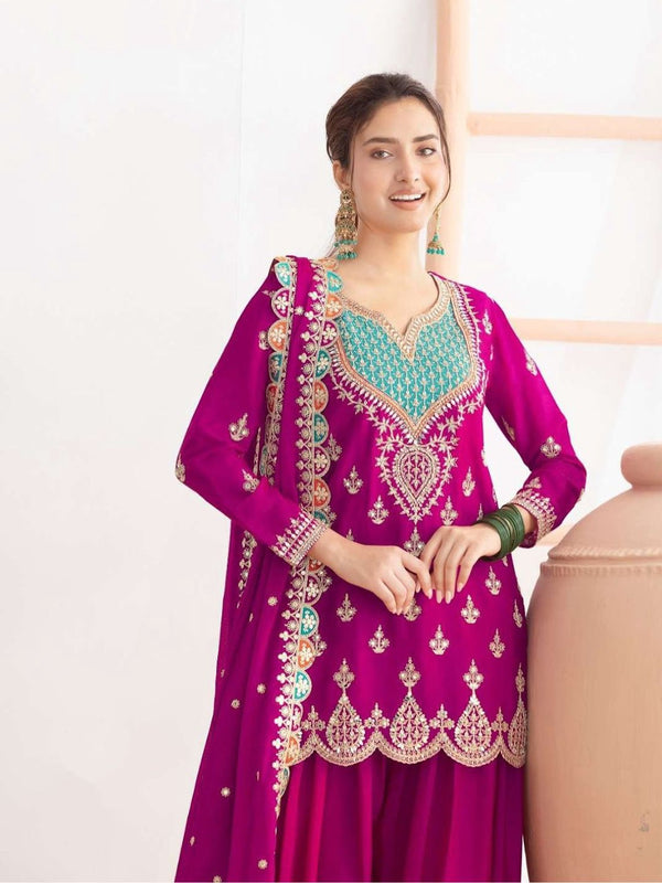 Multi Colored Heavy Embroidery Work Sharara Suit Set