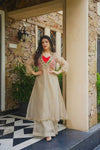 Ivory Anarkali Kurta Palazzo Set with Embroidered Neckline
