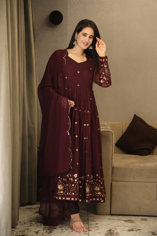 Vibhuti's Wine Coloured Anarkali Suit Set