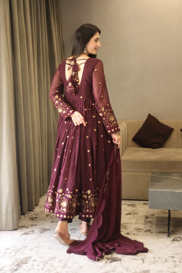 Vibhuti's Wine Coloured Anarkali Suit Set