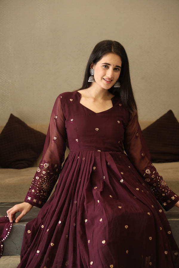 Vibhuti's Wine Coloured Anarkali Suit Set