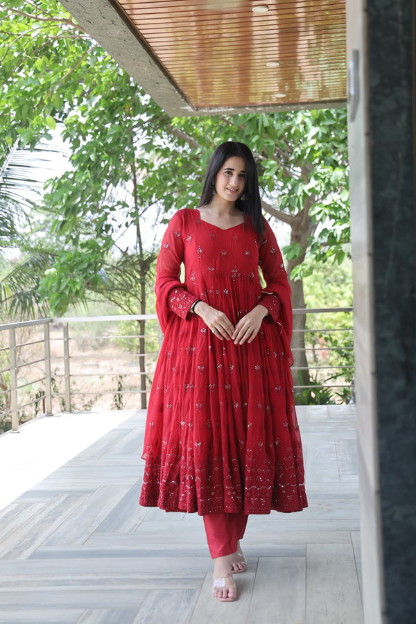 Rukmani's Maroon Coloured Anarkali Suit Set