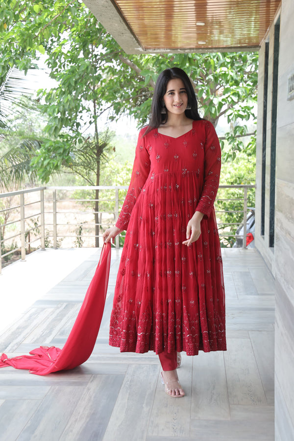 Rukmani's Maroon Coloured Anarkali Suit Set