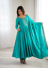 Swity Trending Rama Pure Roman Chanderi Silk Anarkali Gown