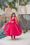Nency Pink Floral Designer Pure Chanderi Anarkali Gown