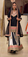 Black Embroidered Kurta Sharara Set with Natural Silk Dupatta
