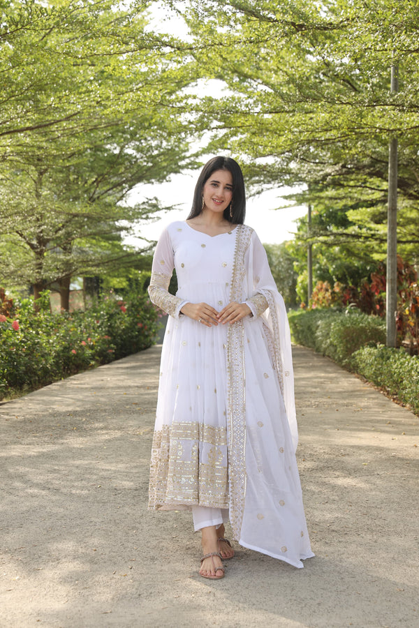 Manvi's White Coloured Anarkali Suit Set