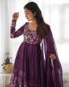 Sakura Printed Pure Soft Organza Jade Wine Anarkali Gown