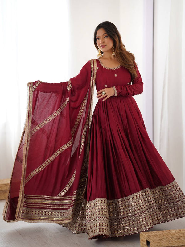 Neha Maroon Premium Anarkali Suit Set
