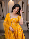 Sunshine Yellow Jacquard Anarkali Suit Set with Dupatta