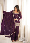 Women's Purple Embroidered Punjabi Suit Set with Dupatta