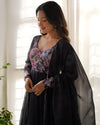 Sakura Printed Pure Soft Organza Jade Black Anarkali Gown