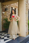 Ivory Anarkali Kurta Palazzo Set with Embroidered Neckline