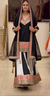 Black Embroidered Kurta Sharara Set with Natural Silk Dupatta