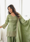 Sage Green Embroidered Kurta Set with Dupatta & Patiala Pants