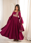 Wine Maroon Embroidered Flared Anarkali Suit Set with Dupatta