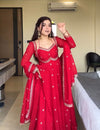 Red Chilli Slit Anarkali Premium Suit Set