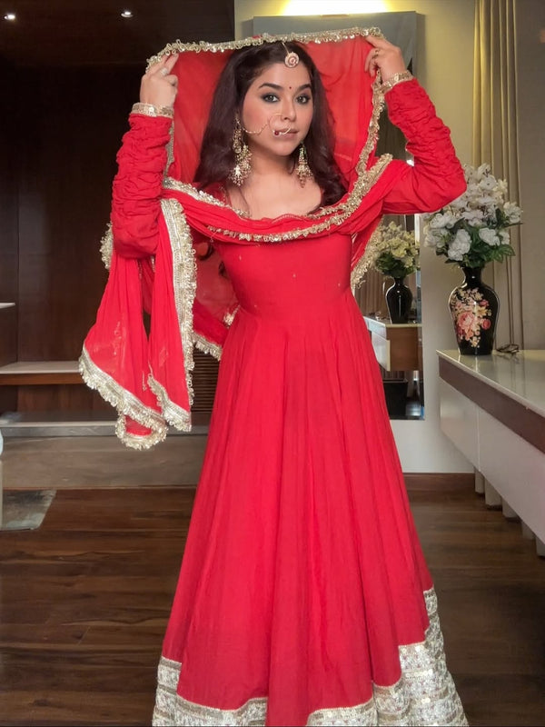 NEHA RED PREMIUM ANARKALI SUIT SET