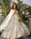 White Colored Real Heavy Embroidery Work Anarkali Suit Set