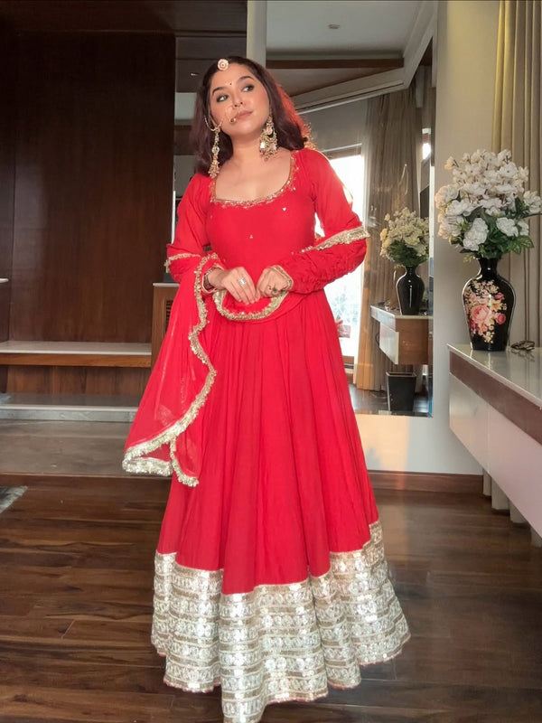 NEHA RED PREMIUM ANARKALI SUIT SET