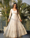 White Colored Real Heavy Embroidery Work Anarkali Suit Set