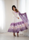 Goldy Flowers Purple Organza Silk Anarkali Gown