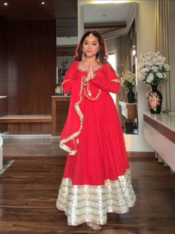 NEHA RED PREMIUM ANARKALI SUIT SET