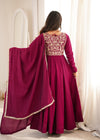 Wine Maroon Embroidered Flared Anarkali Suit Set with Dupatta