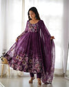 Sakura Printed Pure Soft Organza Jade Wine Anarkali Gown