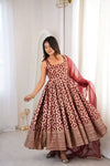Sunshine Maroon Jacquard Anarkali Suit Set with Dupatta