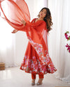 Nitara Orange Floral Print with Handwork Organza Anarkali