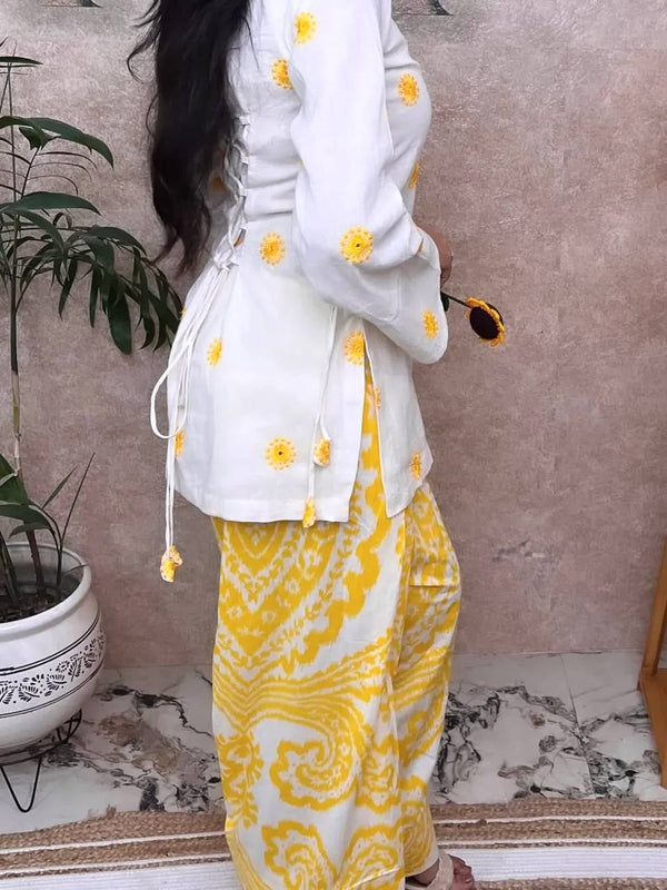 Sunshine Yellow Floral Kurta Co-Ord Set for Women