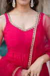 Nency Pink Floral Designer Pure Chanderi Anarkali Gown